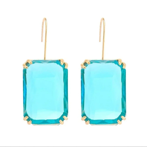 Aquamarine Crystal Gold Hook Earrings - Picture 4 of 9